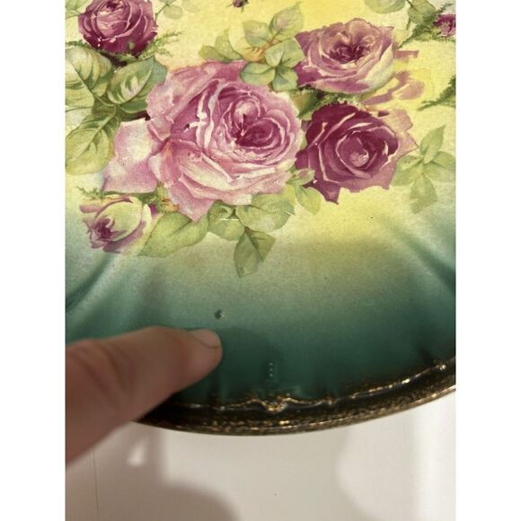 Franz Anton Mehlem Bonn Detailed Green Plate Pink Flowers antique Plate. - Picture 10 of 10